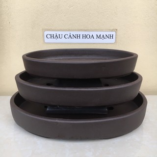  Chậu oval bonsai sen đá mini màu đen gốm Bát Tràng 3 size SP510 