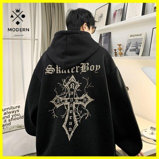 Áo Hoodie Lót Nhung Dáng Rộng Phong Cách Hong Kong Thời Trang Thu Đông Cho Nam