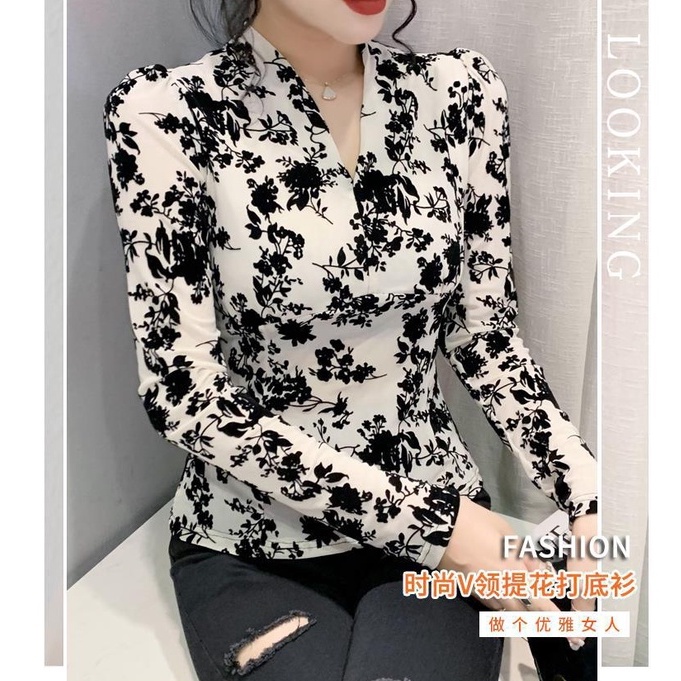 Áo Thun Tay Dài In Họa Tiết Phong Cách Retro Kiểu Mới Cho Nữ