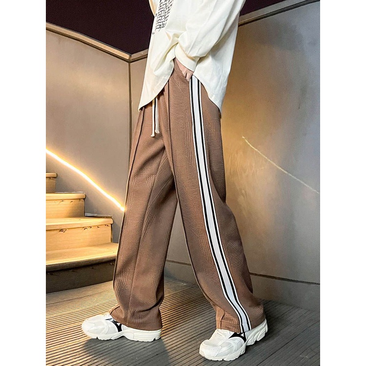 Quần Dài Ống Rộng Họa Tiết Kẻ Sọc Thời Trang Đường Phố Cá Tính Cho Nam