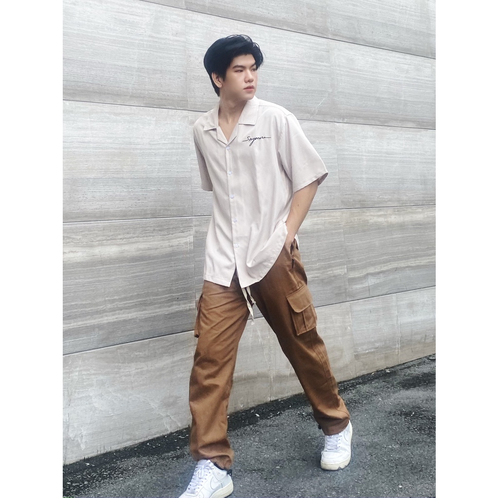 Quần Cargo Pants SAIGONESE Quần Dài Kaki Túi Hộp Ống Rộng Nam Nữ Unisex / Nâu