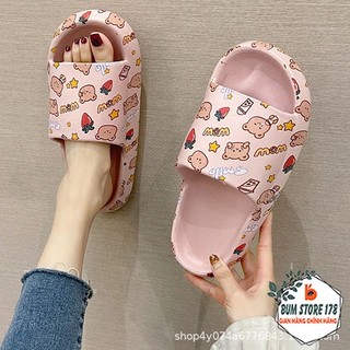 Dép nữ quai ngang đế bánh mì Icon Gấu cực xinh, Dép quai ngang nữ Icon Gấu chất liệu cao su đế dày kiểu học sinh cực đẹp