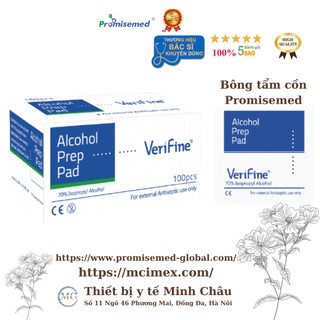 Bông tẩm cồn promisemed 100 miếng/hộp sát trùng vết thương, sát khuẩn alcohol pad, hàng nhập khẩu