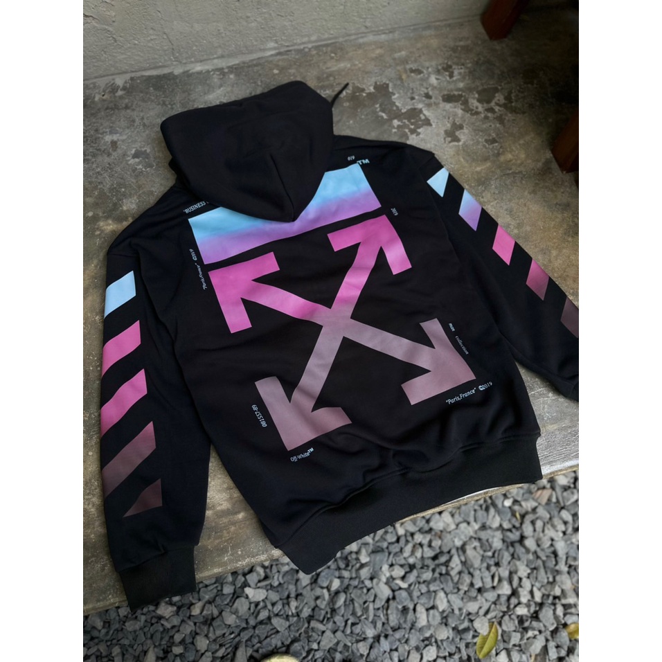 Áo Hoodie Zip Off White Gradient Phối Màu Chất Áo Nỉ Bông Chính Phẩm Dày Dặn 800-900 gram Form Âu