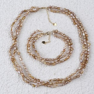 Bộ vòng tay, vòng cổ ngọc trai nước ngọc trai tự nhiên 3 lớp 4-5mm