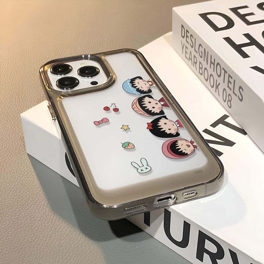 Ốp Điện Thoại Màu Đen In Hình Hoạt Hình Maruko-chan Cho iphone 14ProMax 13 11 12 7Plus X XR XS Max 8 7
