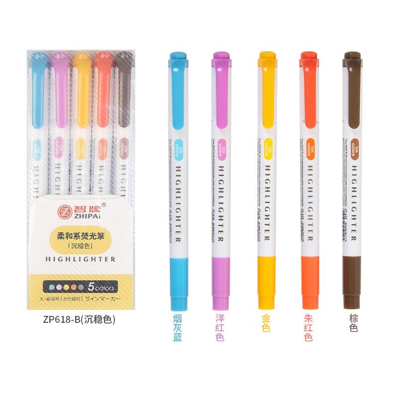 Set 5 Bút Đánh Dấu Hai Đầu Họa Tiết Graffiti Bắt Sáng