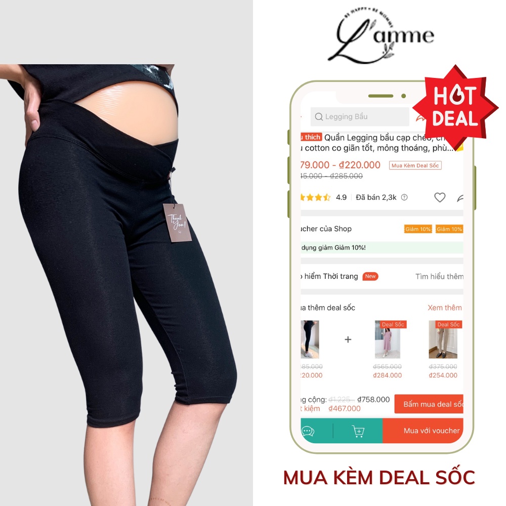 Quần Legging bầu cạp chéo, chất liệu cotton co giãn tốt, mỏng thoáng, phù hợp với mùa hè thiết kế bởi LAMME