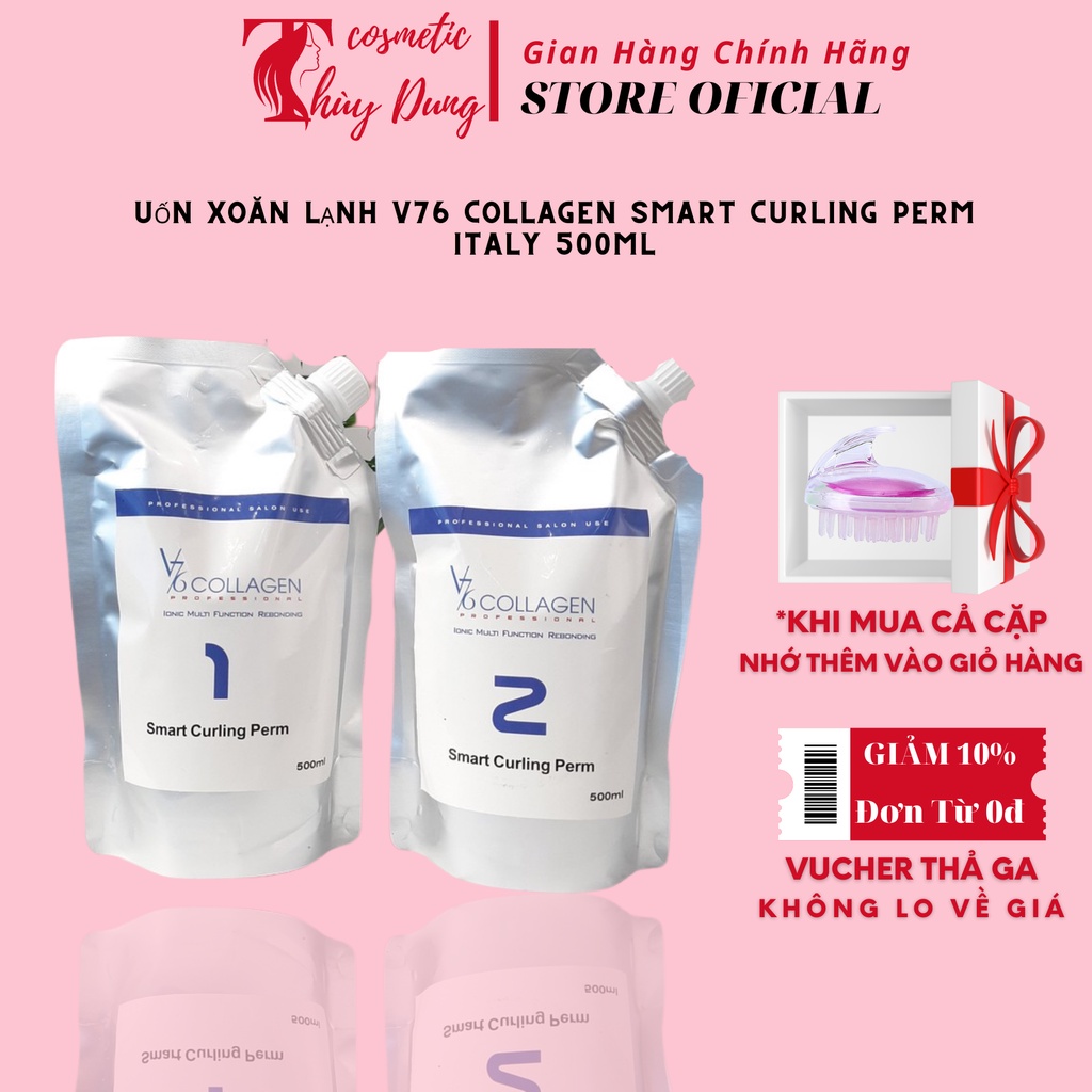 Uốn xoăn lạnh V76 Collagen Smart Curling Perm Italy 500ML * 2 [ HÀNG CHÍNH HÃNG]