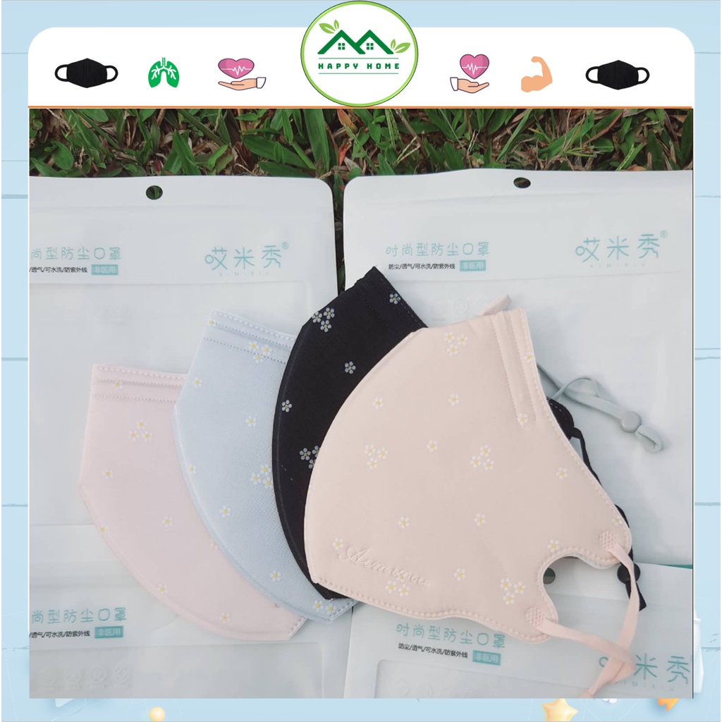 Khẩu trang vải chống tia UV, chống bụi mịn có lớp bông kháng khuẩn có thể giặt được