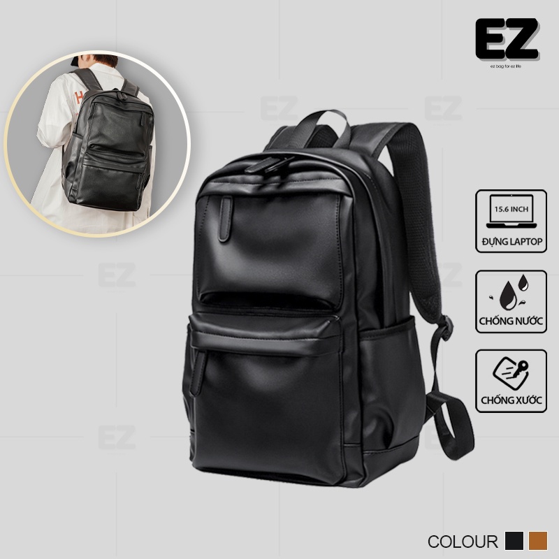 Balo đi học da basic BLD03 chống thấm nước, Balo da PU cao cấp đựng laptop 15.6 inch, Combo Malo và Móc khóa xinh xắn