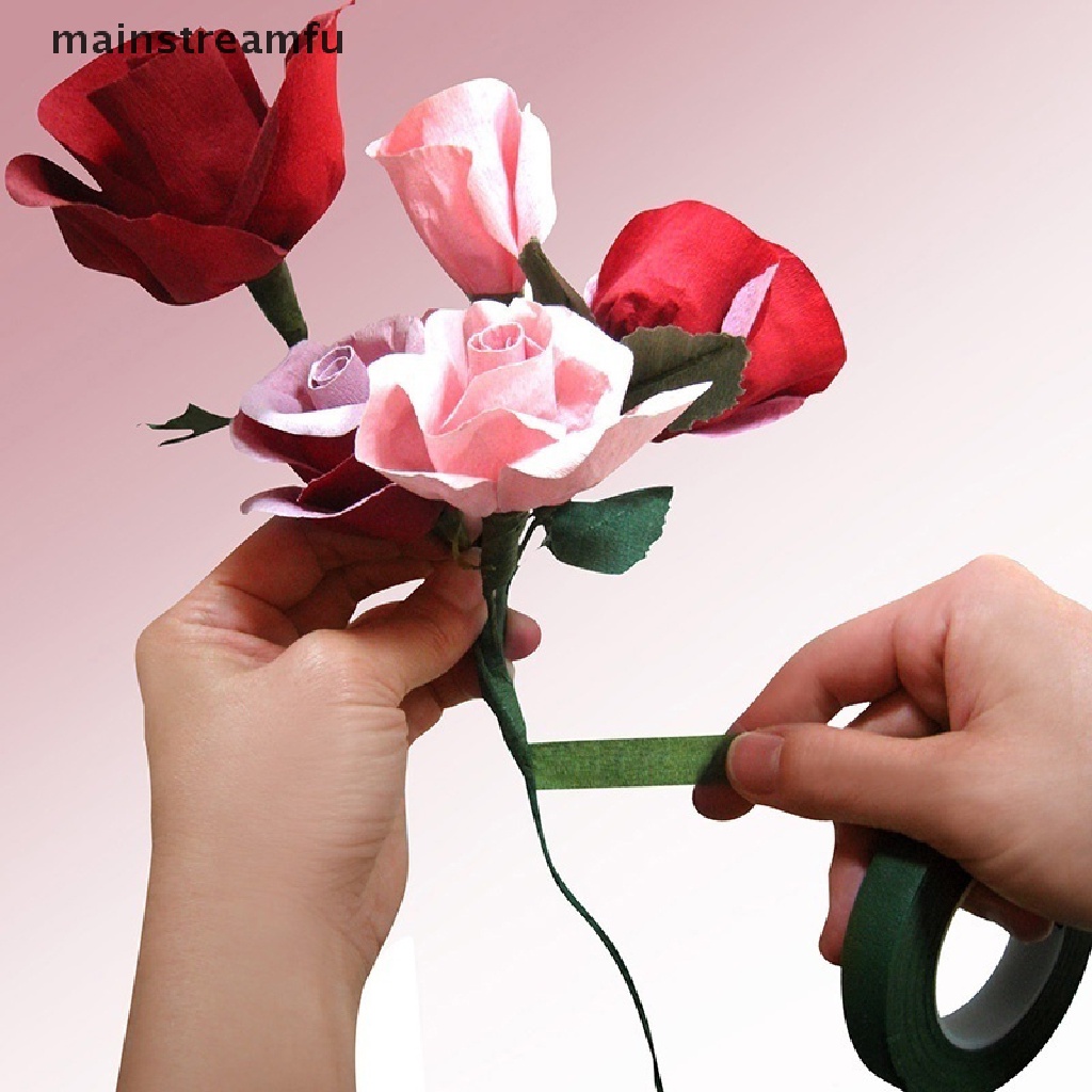 30m Băng Keo Giấy Tự Dính Màu Xanh Lá Cây Dùng Làm Vòng Hoa DIY