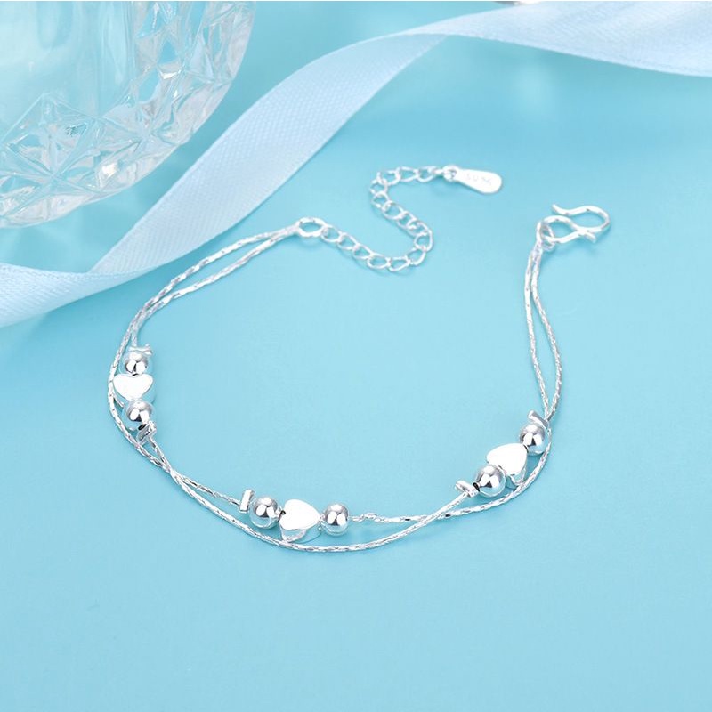 Lắc tay nữ bạc S925 - Vòng tay bạc Ý nữ charm bi tim 2 lớp dễ thương, thanh lịch ZaZa.accessories