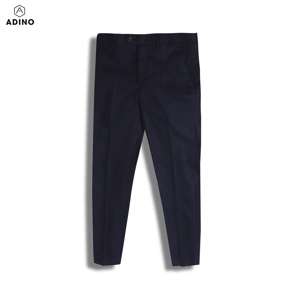 Quần âu công sở nam màu xanh đen phối kẻ ADINO vải cotton dày không bai xù dáng slimfit công sở ống đứng hơi côn QA100