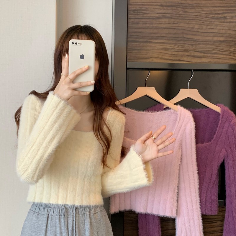 Áo Khoác Cardigan Dệt Kim Cổ Vuông Dáng Ôm Thời Trang Thu Đông Mới