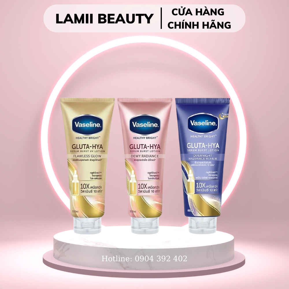 Dưỡng thể trắng da chống nắng VASELINE healthy bright gluta hya serum burst UV Lotion bản Thái 330ml