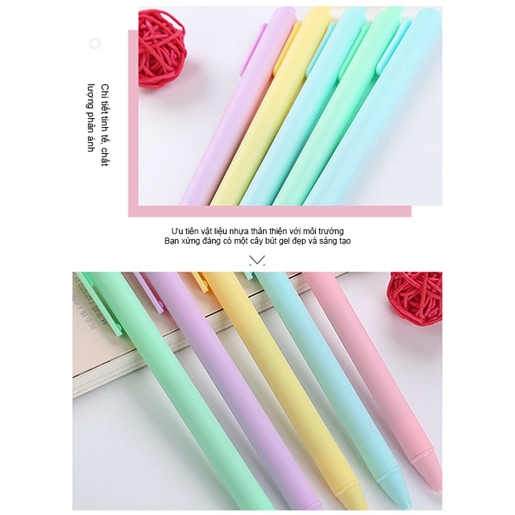 Bút bi nước mực gel HAKI, bút bi cute mực đen ngòi 0.5mm màu macaron dễ thương B06