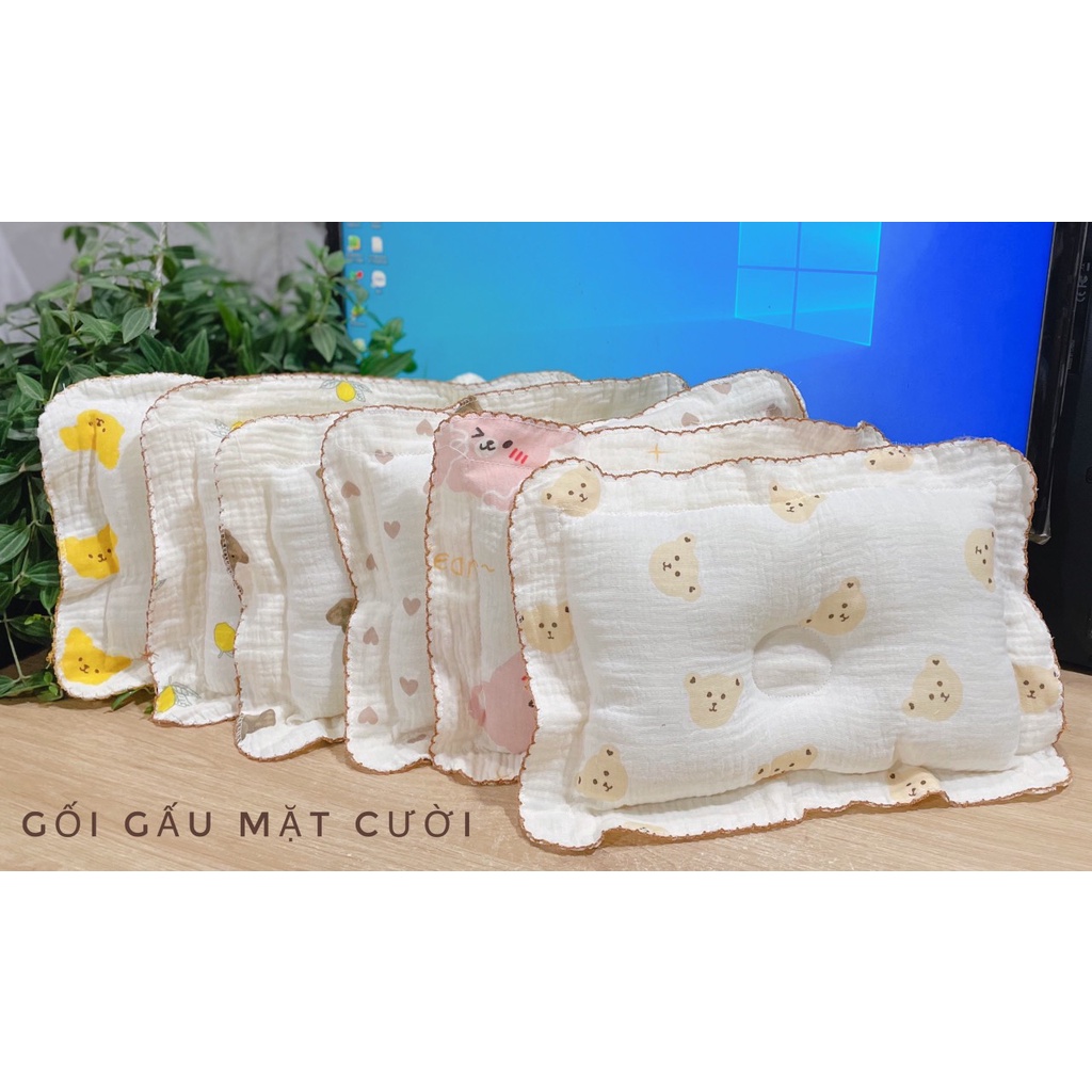 Gối Xô Organic muslin chống bẹp đầu cho bé ( mẫu túi mặt cười)