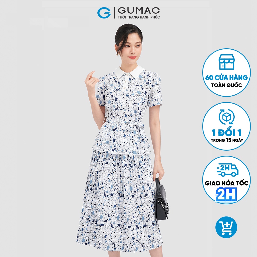 Set lẻ áo họa tiết bâu phối, chân váy họa tiết GUMAC LA0920, LV0921