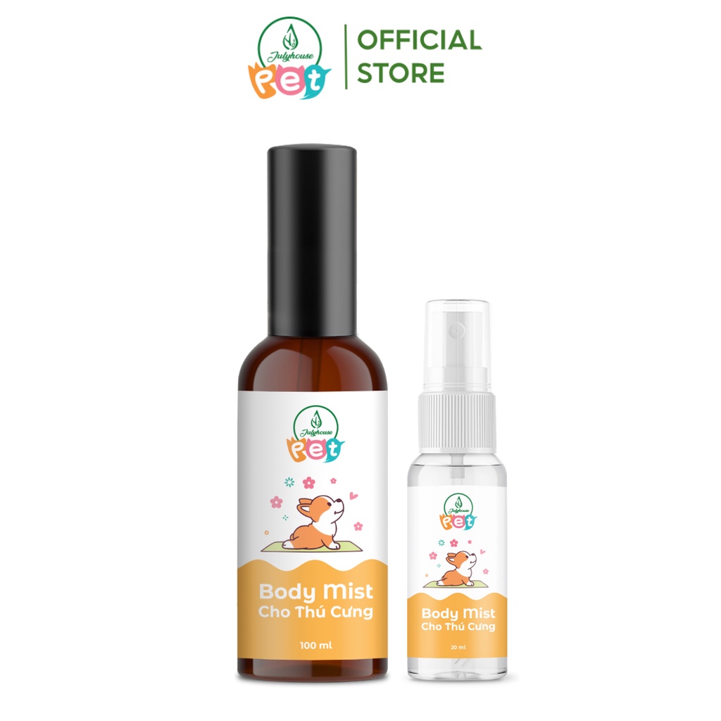 Bodymist xịt thơm khử mùi cho chó mèo JULYHOUSE 20ml/100ml dưỡng da lông, thơm lâu hương nước hoa