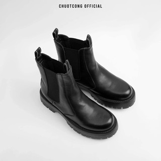 Giày boot da cổ cao Đen - Trắng (18625)