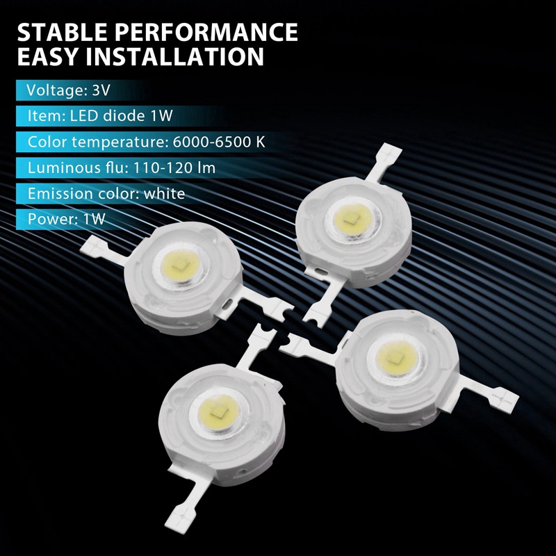 50 Đèn Led Diode Năng Lượng Cao 1W 1 Watt Chip 3V-3.4V