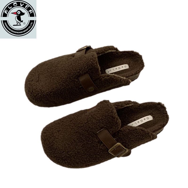 Dép Bít Mũi Phối Lông Xù Phong Cách Hàn Quốc Thời Trang Thu Đông Mới Dành Cho Nữ