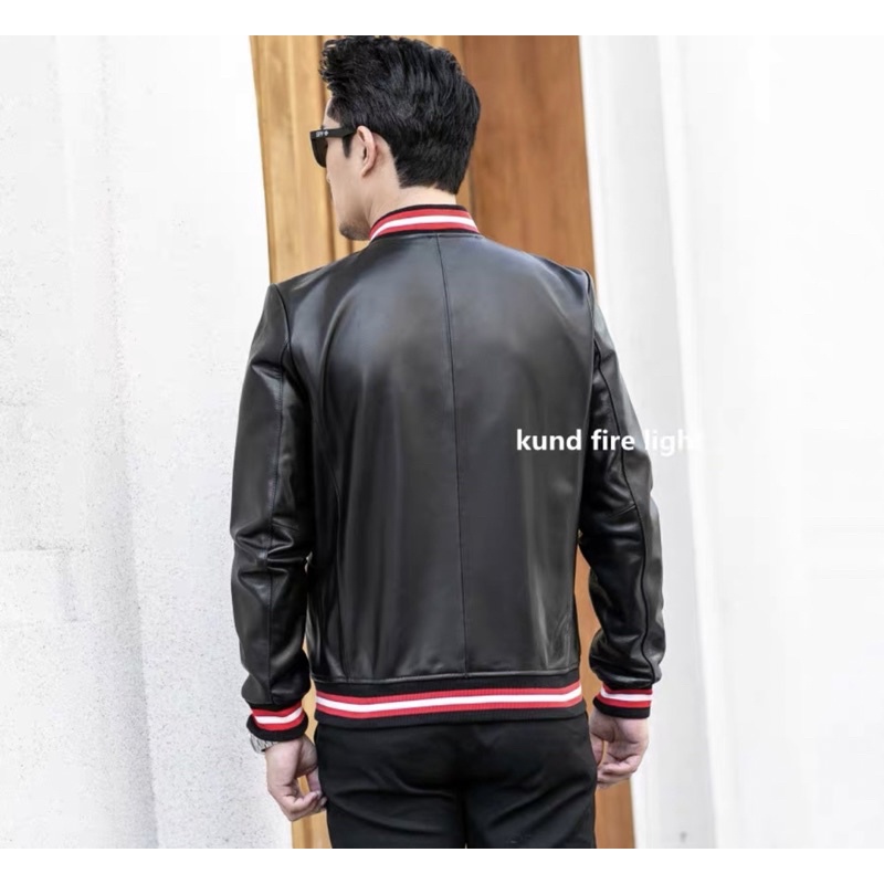 Áo da cừu thật 100% bomber bóng chày