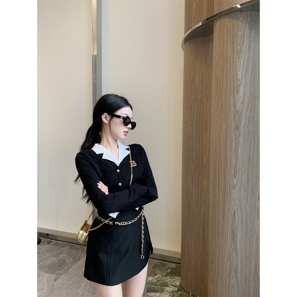 Áo Cardigan Dệt Kim Ôm Dáng Phong Cách Hàn Quốc / Áo Sơ Mi Trắng / Váy Đen (Đặt Hàng Riêng Lẻ)