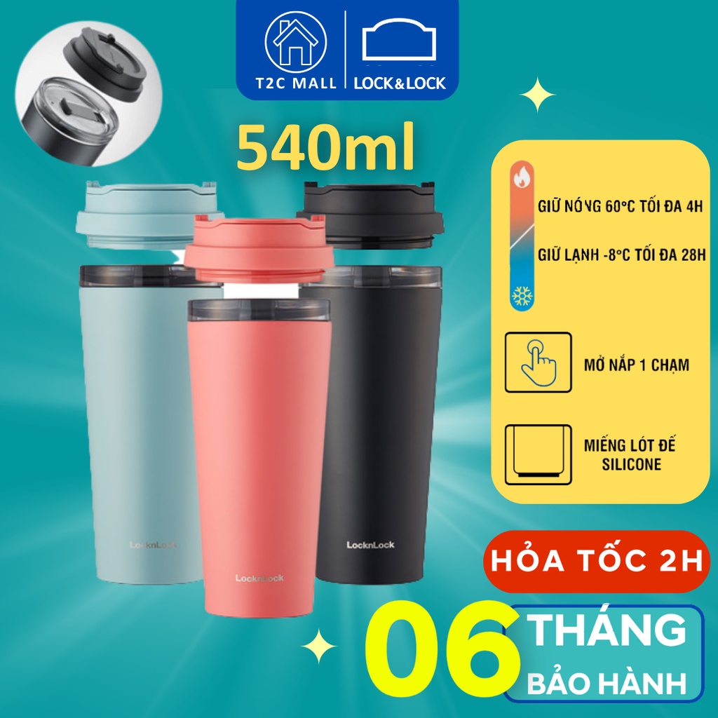 Ly giữ nhiệt 540ML Lock&Lock New Clip Tumbler Có 2 Nắp Khác Nhau Đế Silicone Chống Trượt LHC4279 - T2Cmall