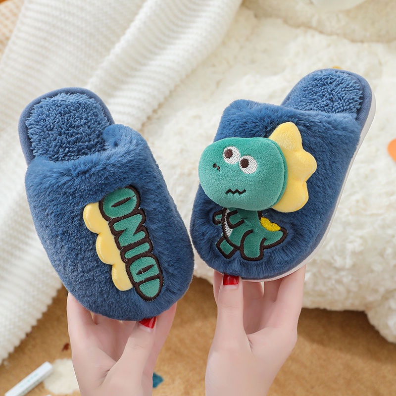 Dép Bông Đi Trong Nhà ,Cho Bé Trai / Cô Gái Dép Bông Cotton Đế Mềm Giữ Ấm Mùa Thu Đông Kích Thước Vừa / Lớn In Họa Tiết Khủng Long Hoạt Hình Cho Bé Trai / Bé Gái 1-10 Tuổi