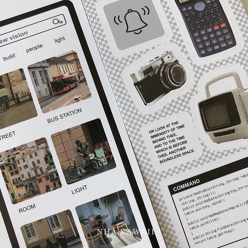 Cuốn sticker PhoneLook cắt sẵn, trang trí bullet journal, 20 tờ không trùng mẫu