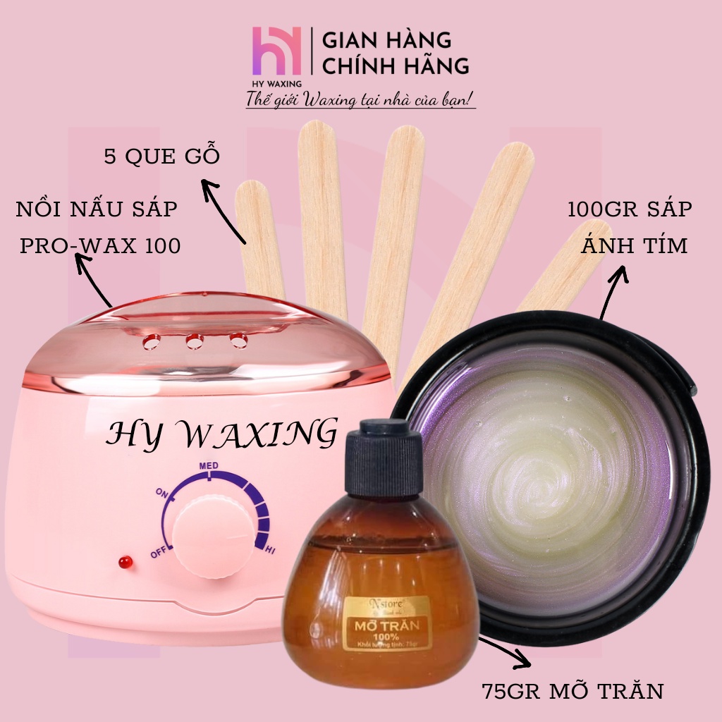 [CHE TÊN] Combo Nồi Nấu Sáp ProWax100 HY WAXING + 100gr Sáp Premium + 75gr Mỡ Trăn Tặng Kèm Que