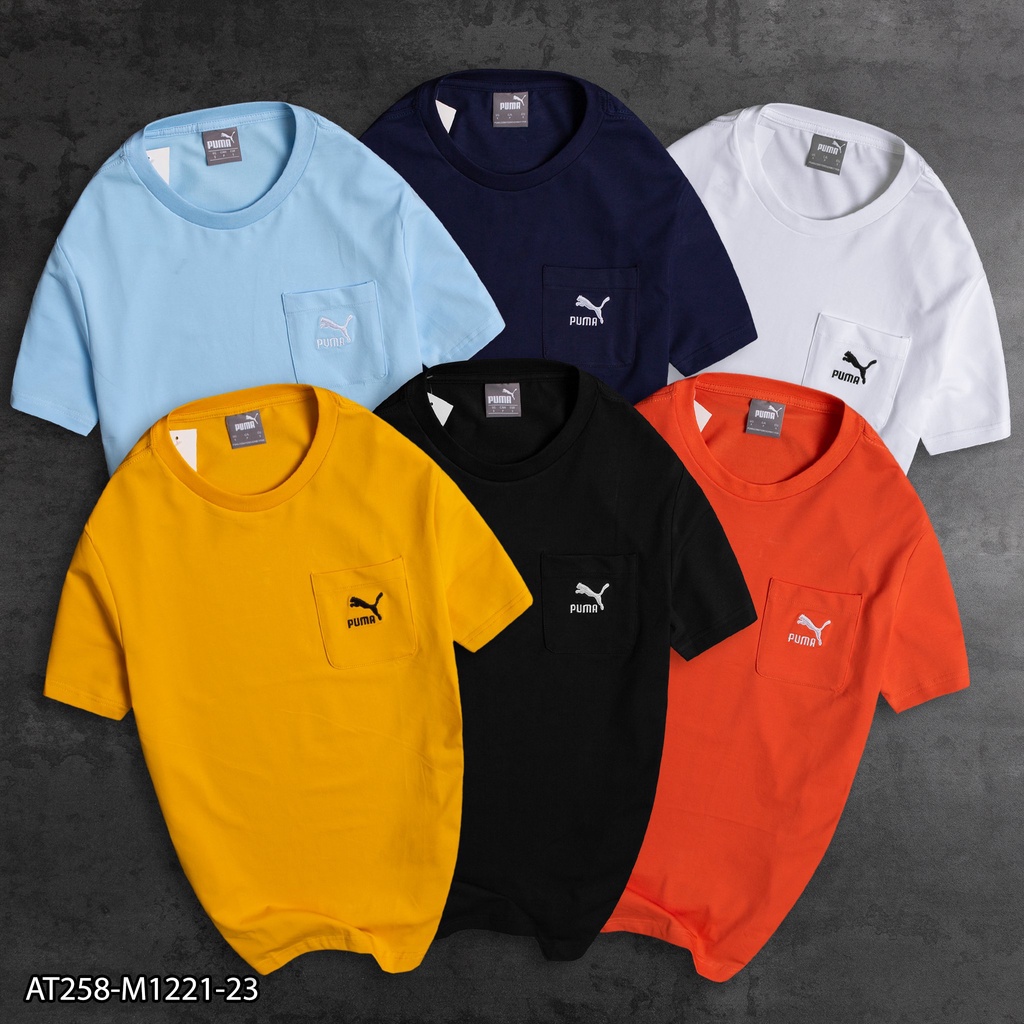 ÁO PHÔNG NAM TAY NGẮN CHẤT COTTON 4 CHIỀU XỊN 100% CÓ TÚI TRƯỚC NGỰC IN HÃNG P.U.M.A AT258