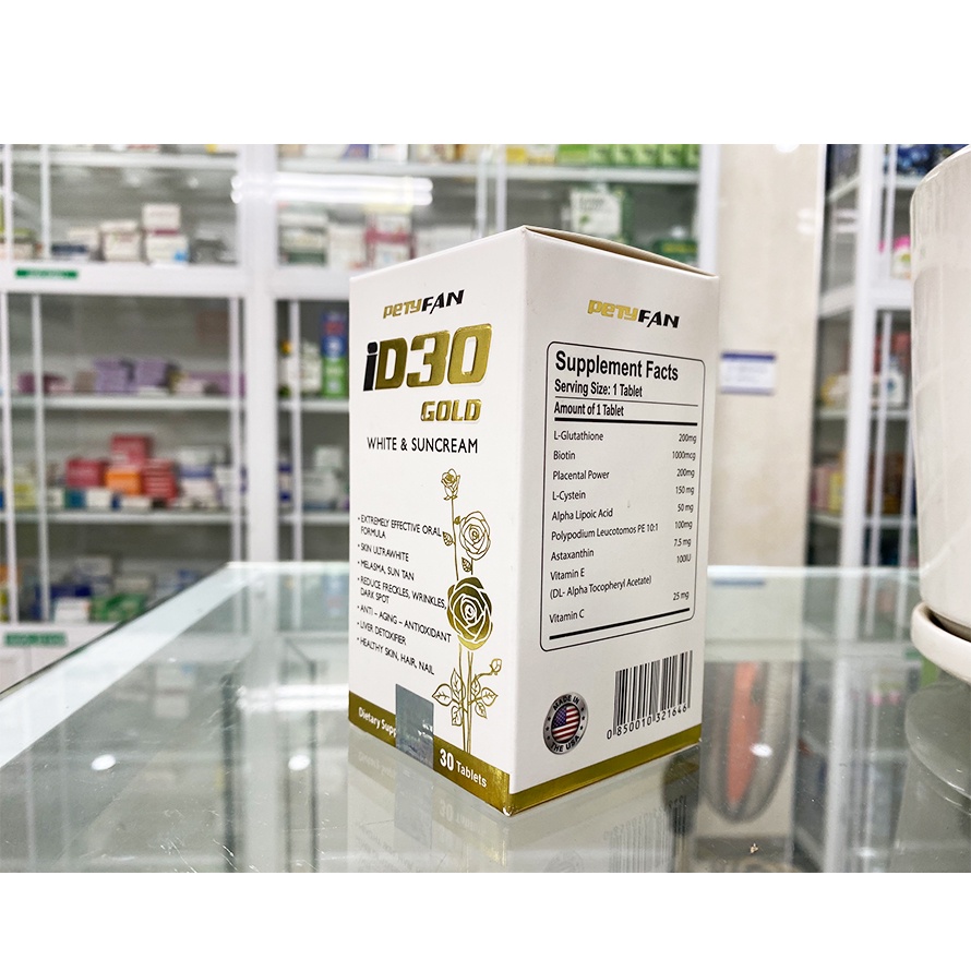 Viên uống trắng da chống nắng ID30 Gold white & suncream chính hãng hỗ trợ sáng da, mịn da, chống oxy hóa làn da