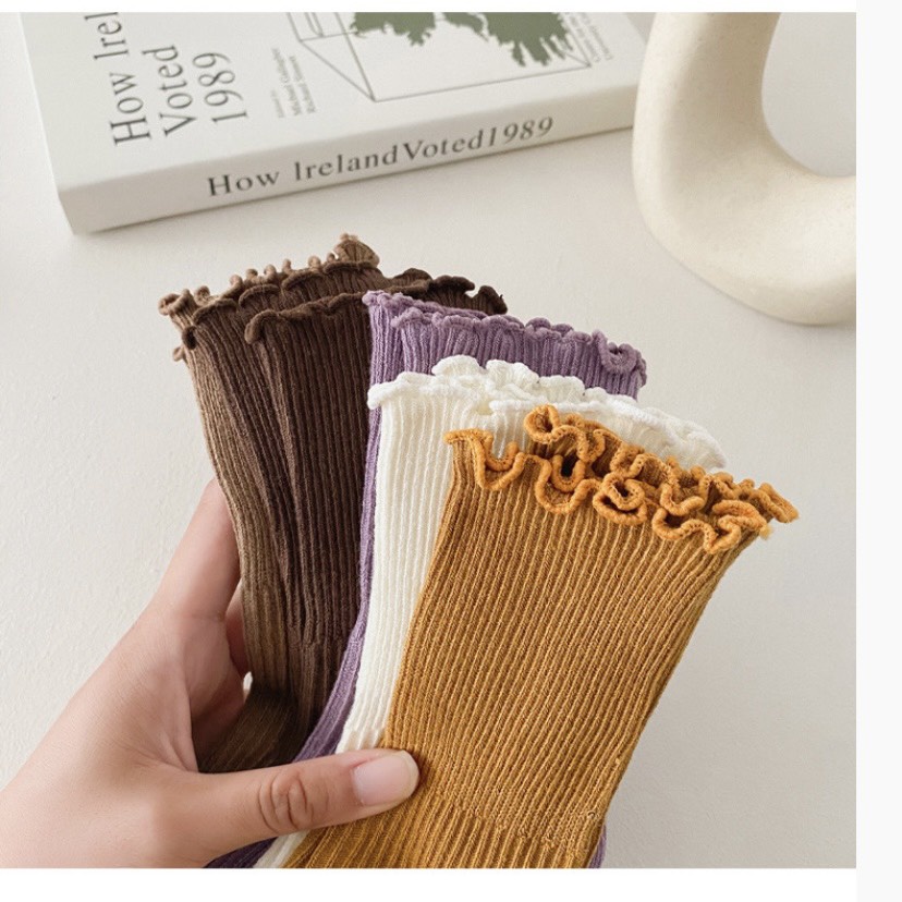 Tất bé gái Cao cổ bèo nhún nhiều màu - vớ cho bé gái vintage chất len cotton mịn