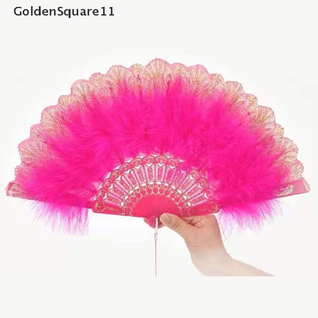 Quạt Xếp Cầm Tay Bằng Lông Vũ Màu Vàng Đồng 11 Phong Cách Lolita Nhật Bản Ngọt Ngào Kèm Mặt Dây Chuyền Trang Trí Tiệc Cưới