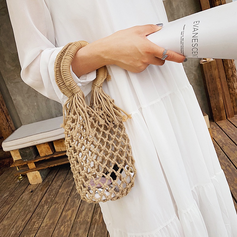 Túi xách tay cỡ nhỏ bện dây thừng cotton kiểu lưới rỗng cho nữ | Shopee Việt Nam