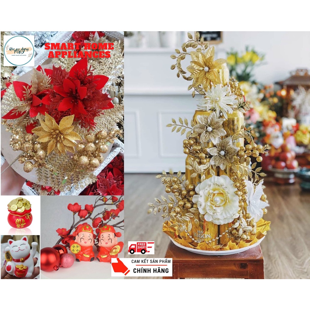 Sỉ phụ kiện làm tháp bánh hoa trạng nguyên, cành sung, cành nhũ kim tuyến nhiều mẫu trang trí Oản Tài Lộc