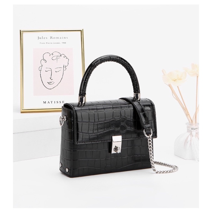 Túi Đeo Chéo Hình Vuông Nhỏ Họa Tiết Da Cá Sấu Thời Trang