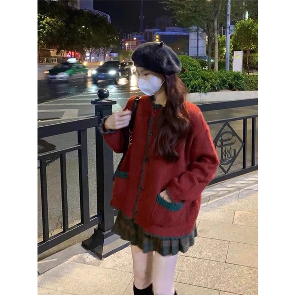 Áo Cardigan Đỏ Noel/Giáng Sinh, Áo Khoác Len Màu Đỏ Form Rộng Cực Đẹp