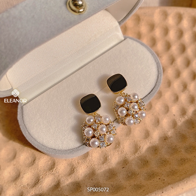 Bông tai nữ chuôi bạc 925 Eleanor Accessories hình vuông gắn ngọc nhân tạo phụ kiện trang sức 5072