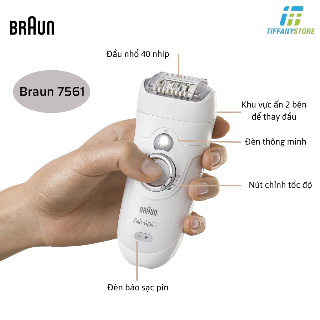 Máy nhổ lông Braun Silk-épil 7-7561 Epilator - Wet&Dry kèm máy tỉa Bikini - Braun 9 9725 - Tẩy lông Tay chân, body, mặt