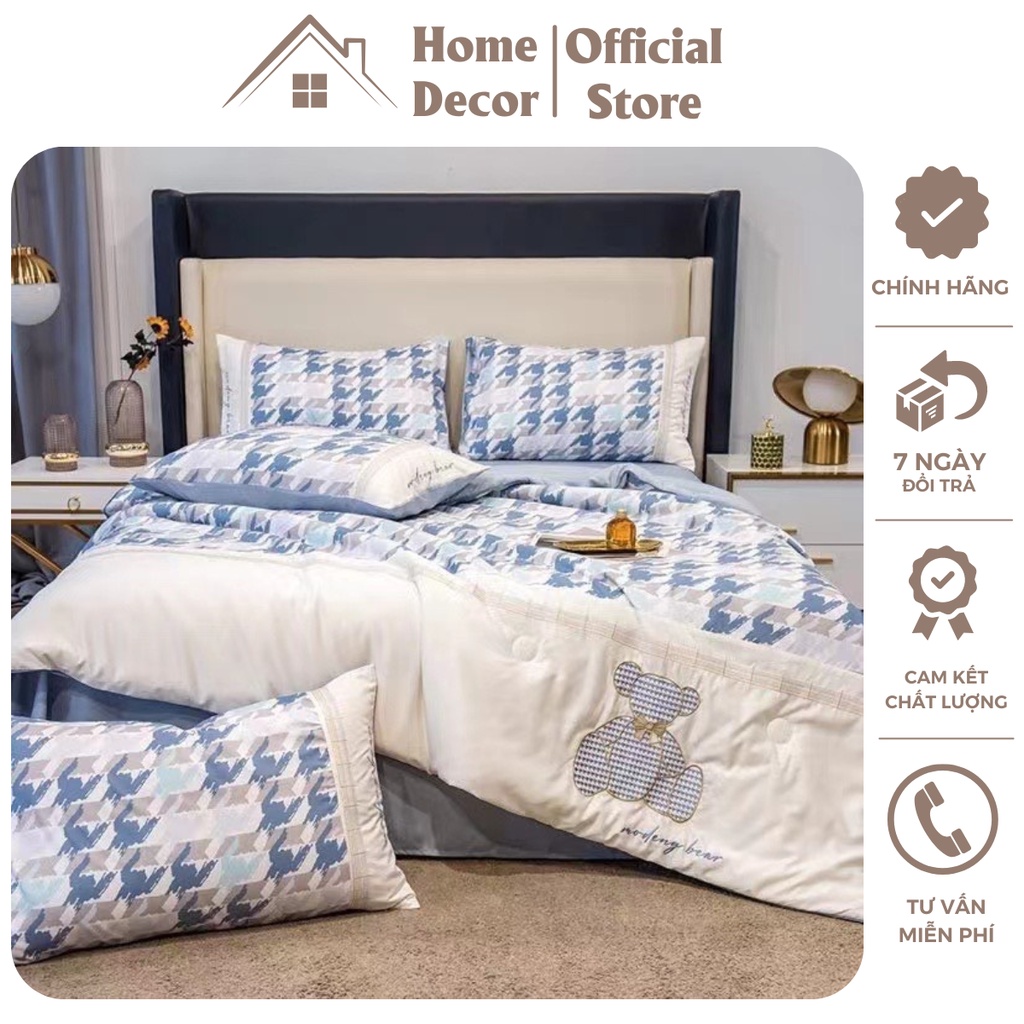 Bộ chăn ga gối lụa thái 4 món nhập khẩu, chăn lụa thái trần bông cao cấp mềm mịn mát lạnh - Home Decor