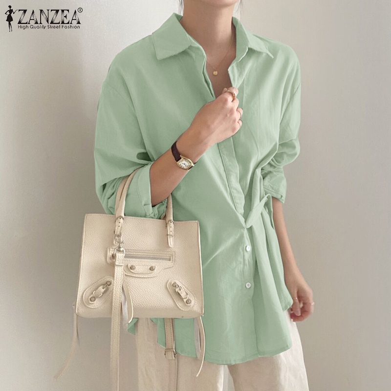 Áo sơ mi nữ ZANZEA tay dài cổ bẻ màu trơn đơn giản thời trang