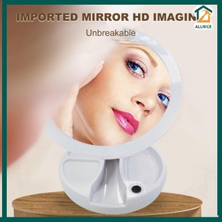 Makeup Mirror With Light USB Dual Side Desktop 10X Magnifying Foldable Mirror 1110