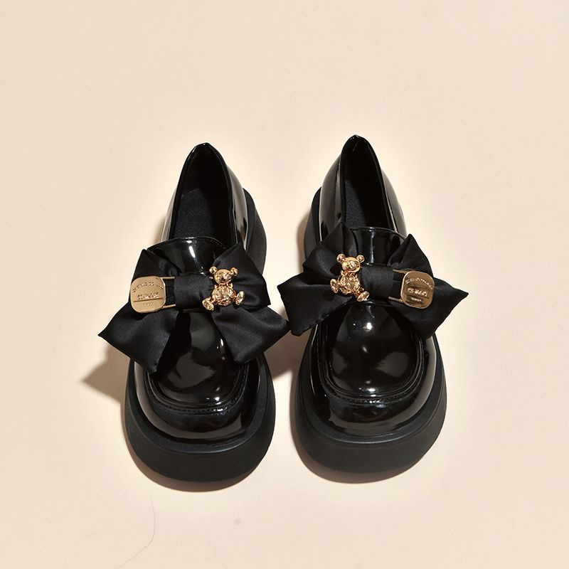 Giày Lười Da Đế Dày Đính Nơ Phong Cách Nhật Bản Thời Trang Thu Đông