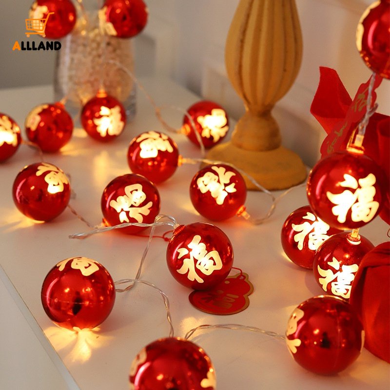 Dây Đèn Led Hình Quả Bóng Tròn Màu Đỏ Phong Cách Trung Hoa Độc Đáo Trang Trí Nhà Cửa / Lễ Hội