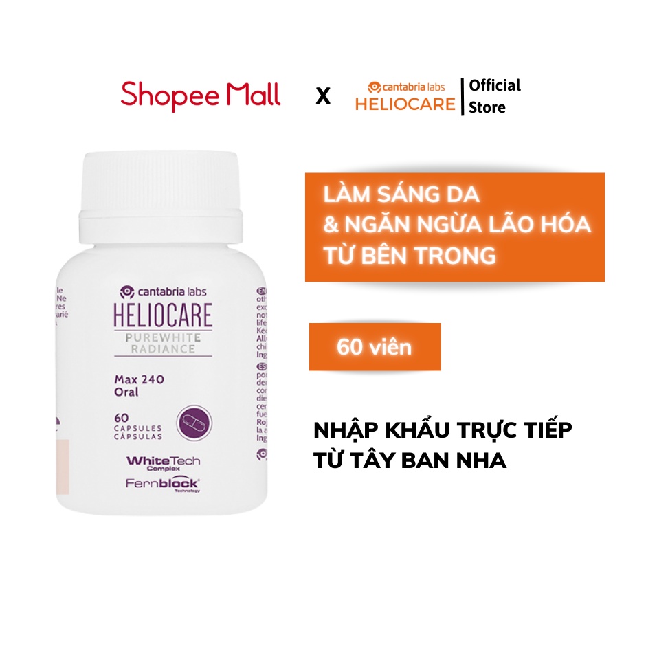 Viên uống trắng da, mờ nám Heliocare Purewhite Radiance Max 240