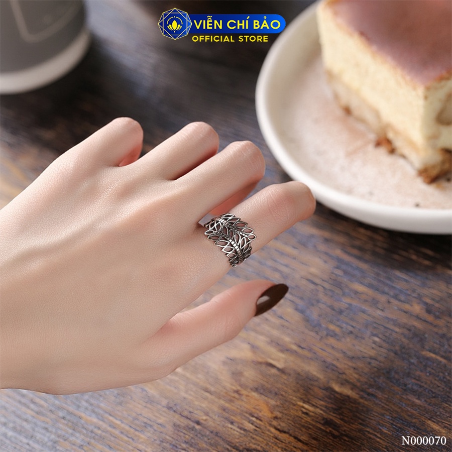 Nhẫn bạc nữ hình lá bản to chất liệu bạc Thái 925 thời trang phụ kiện trang sức Viễn Chí Bảo N000070